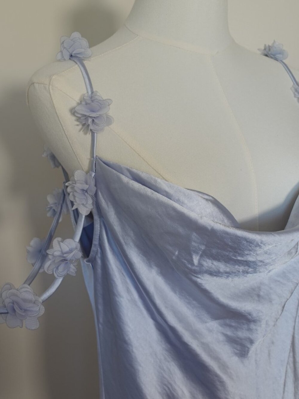 NWT Caroline Constas Satin Maxi Dress Pale Blue Size L - Picture 6 of 8